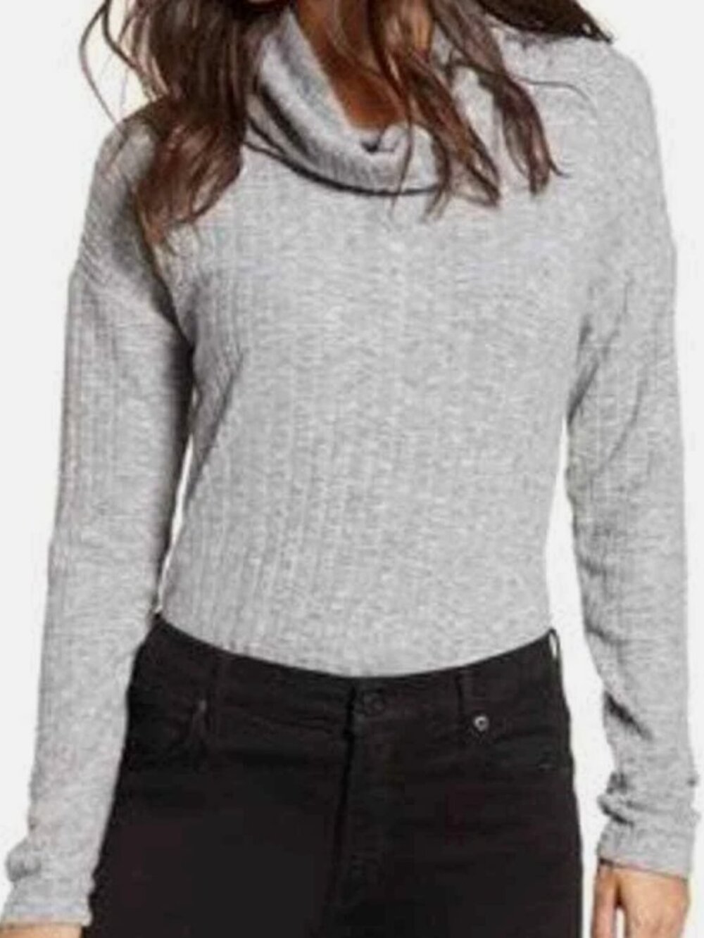 BP Heather Grey Cowl Neck Ribbed Knit Sweater